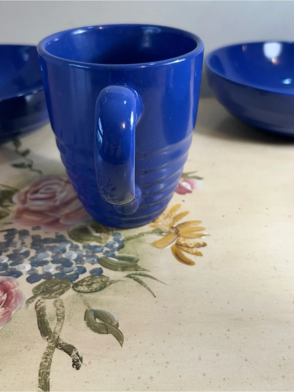 Pier 1 Essentials Blue Stoneware Dinnerware Bowls Salad Plates Mug 5 PC SET